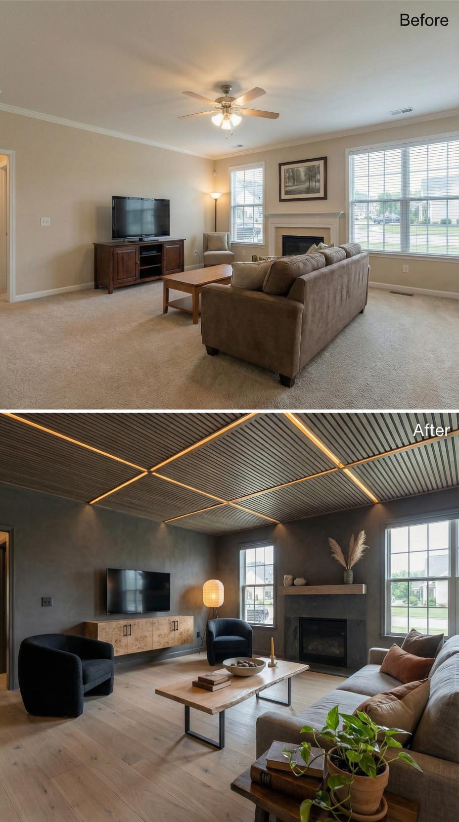 Corrugated Ceiling Panels and LED Strips Replace the Builder Fan