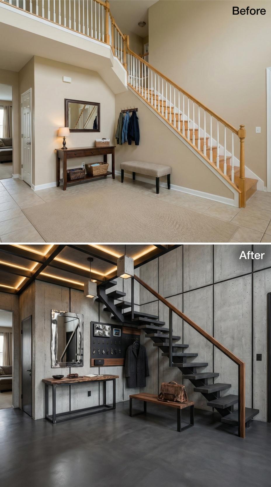 From Oak Spindles and Beige to Concrete Panels and Floating Steel