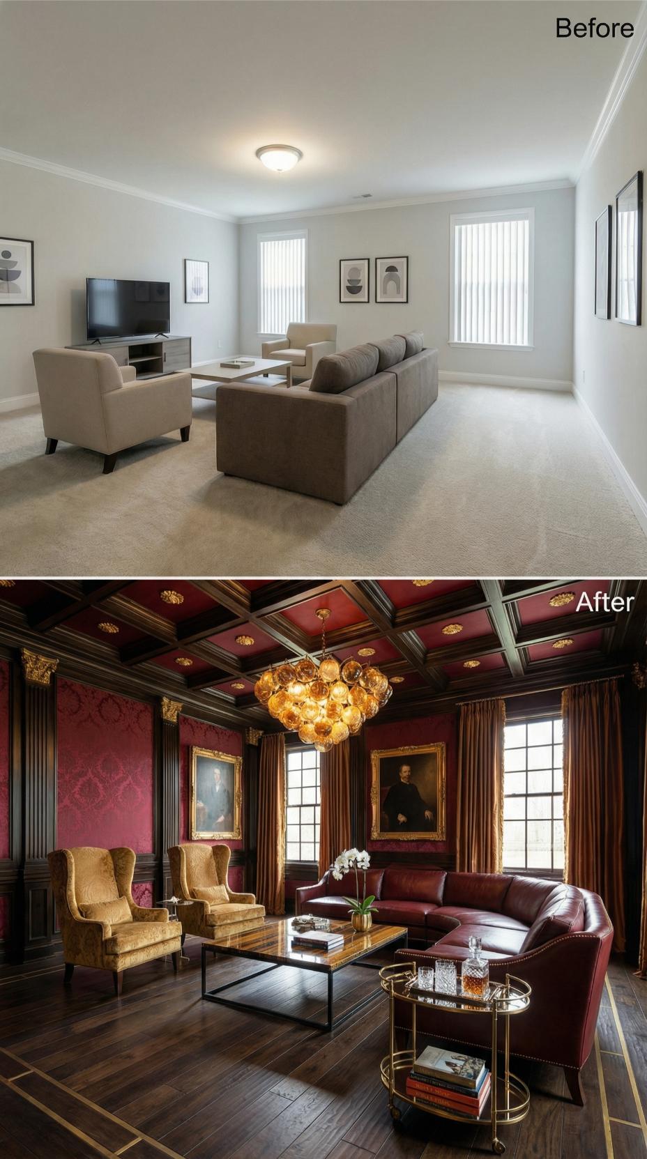 From Beige Builder Box to Velvet-and-Gold Gentlemen's Club