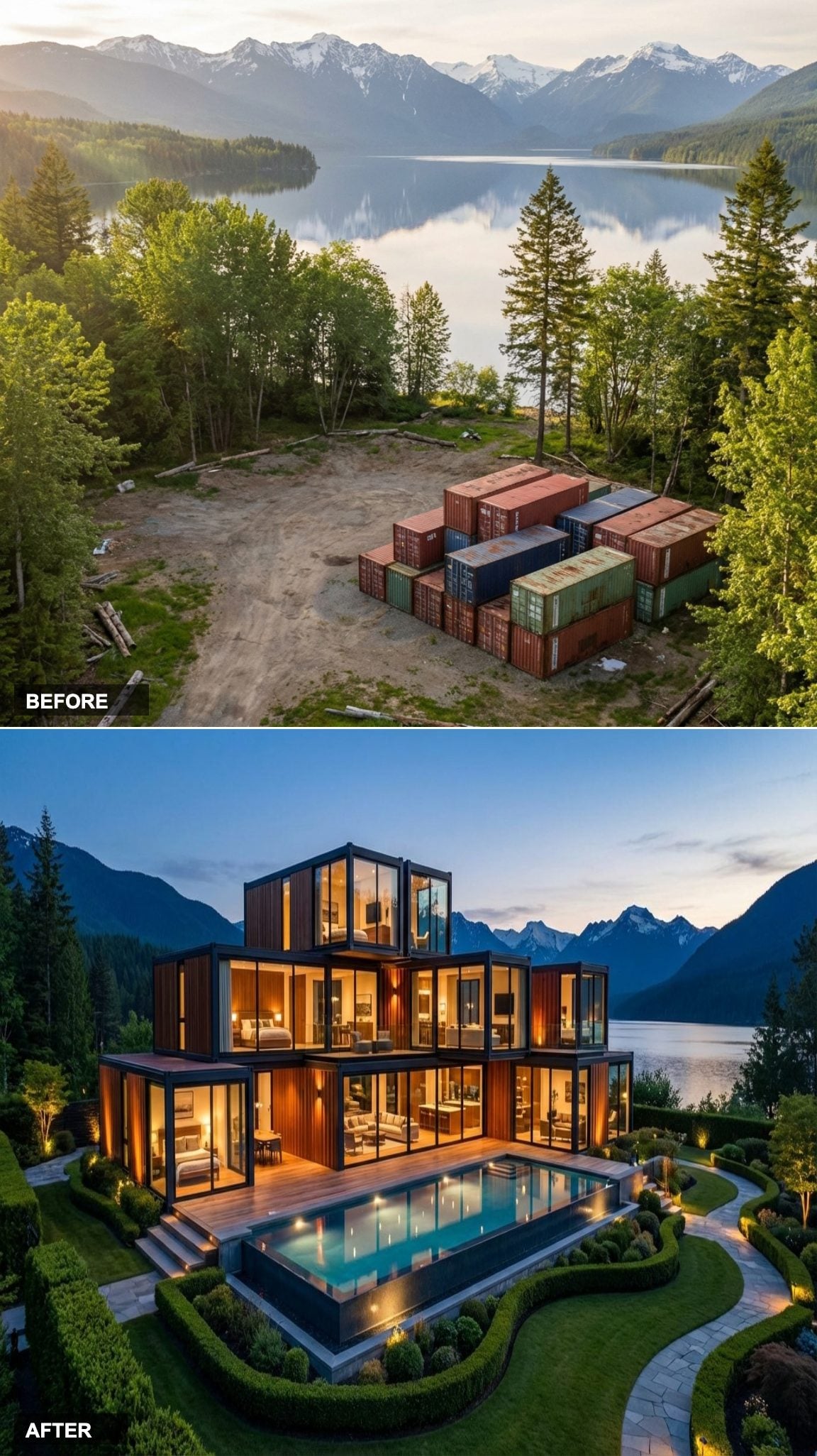 Stacked and Spectacular: A 10-Container Modern Mansion With an Infinity Edge Pool and Sculptural Grounds