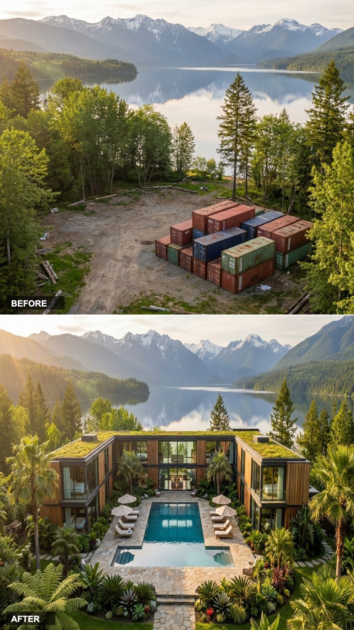 Courtyard Oasis: A U-Shaped Container Estate Wrapped Around a Resort-Style Tropical Pool