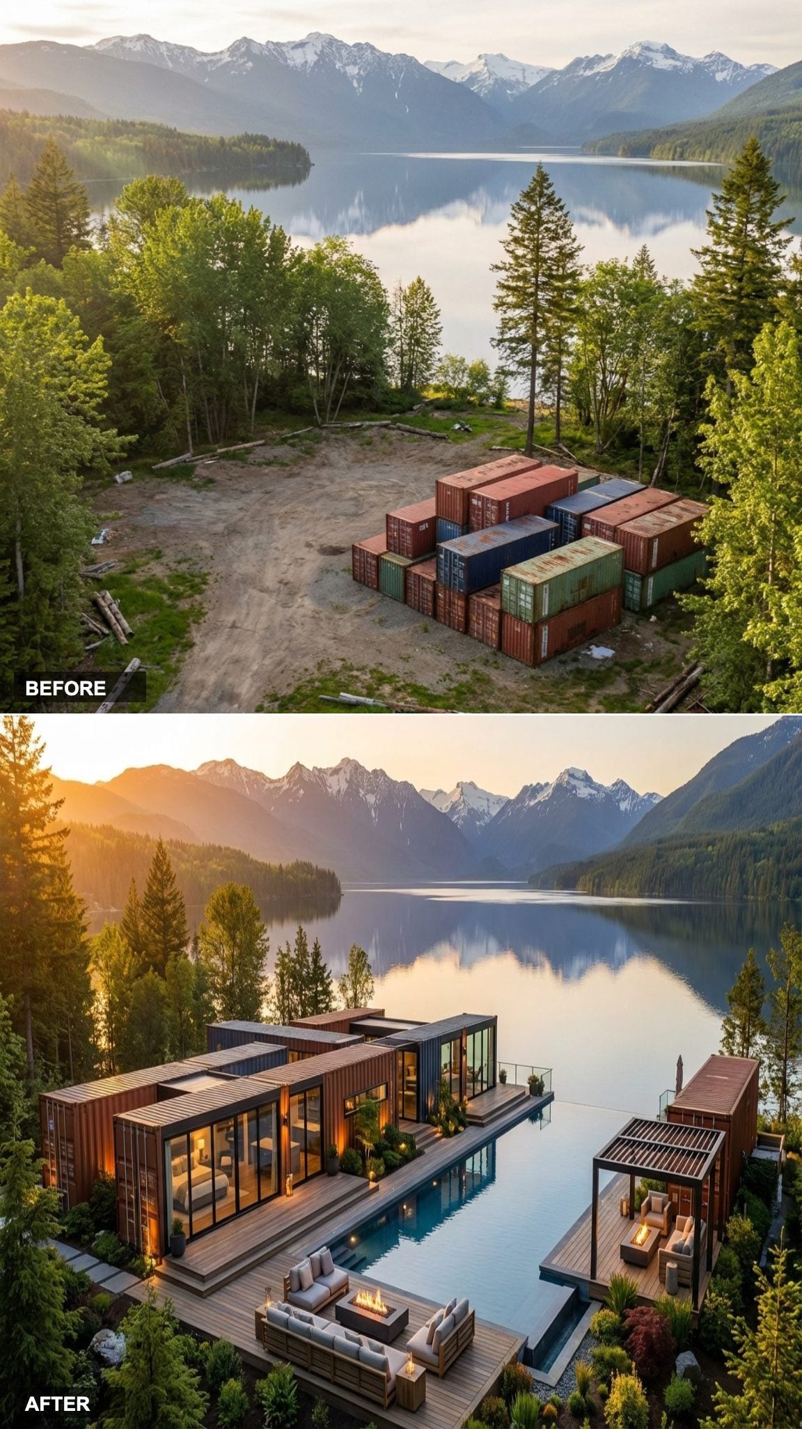 Lakefront Horizontality: A Sprawling Container Home Where the Infinity Pool Meets the Water's Edge