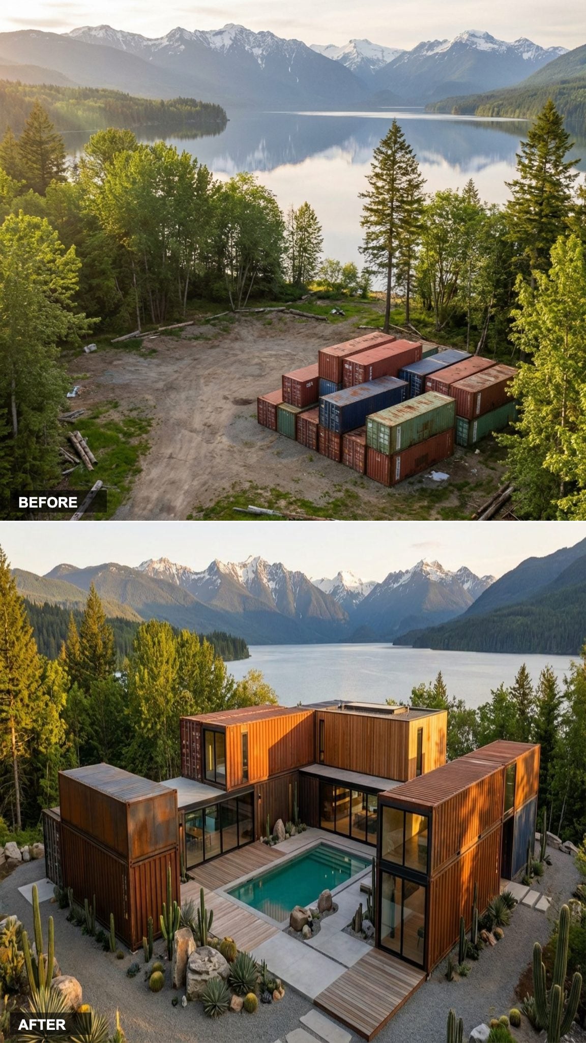 Desert Modern After Dark: Containers Around a Courtyard Pool in a Warm Evening Landscape