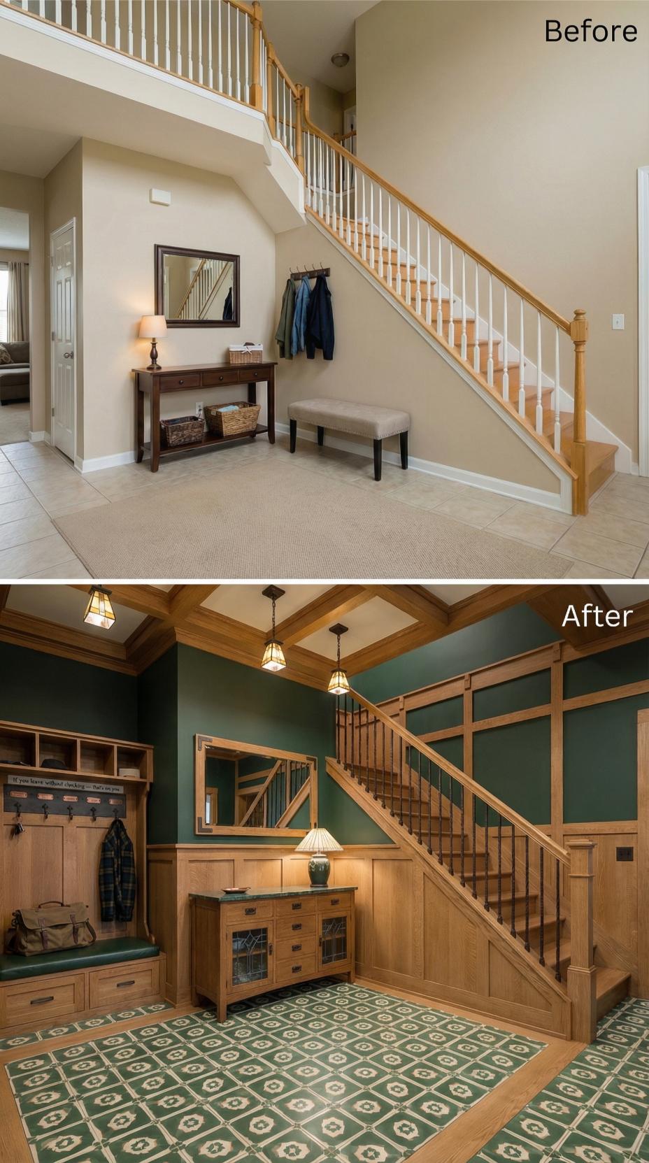Forest Green Walls, Craftsman Millwork, and Encaustic Tile for the Perpetually Keyless