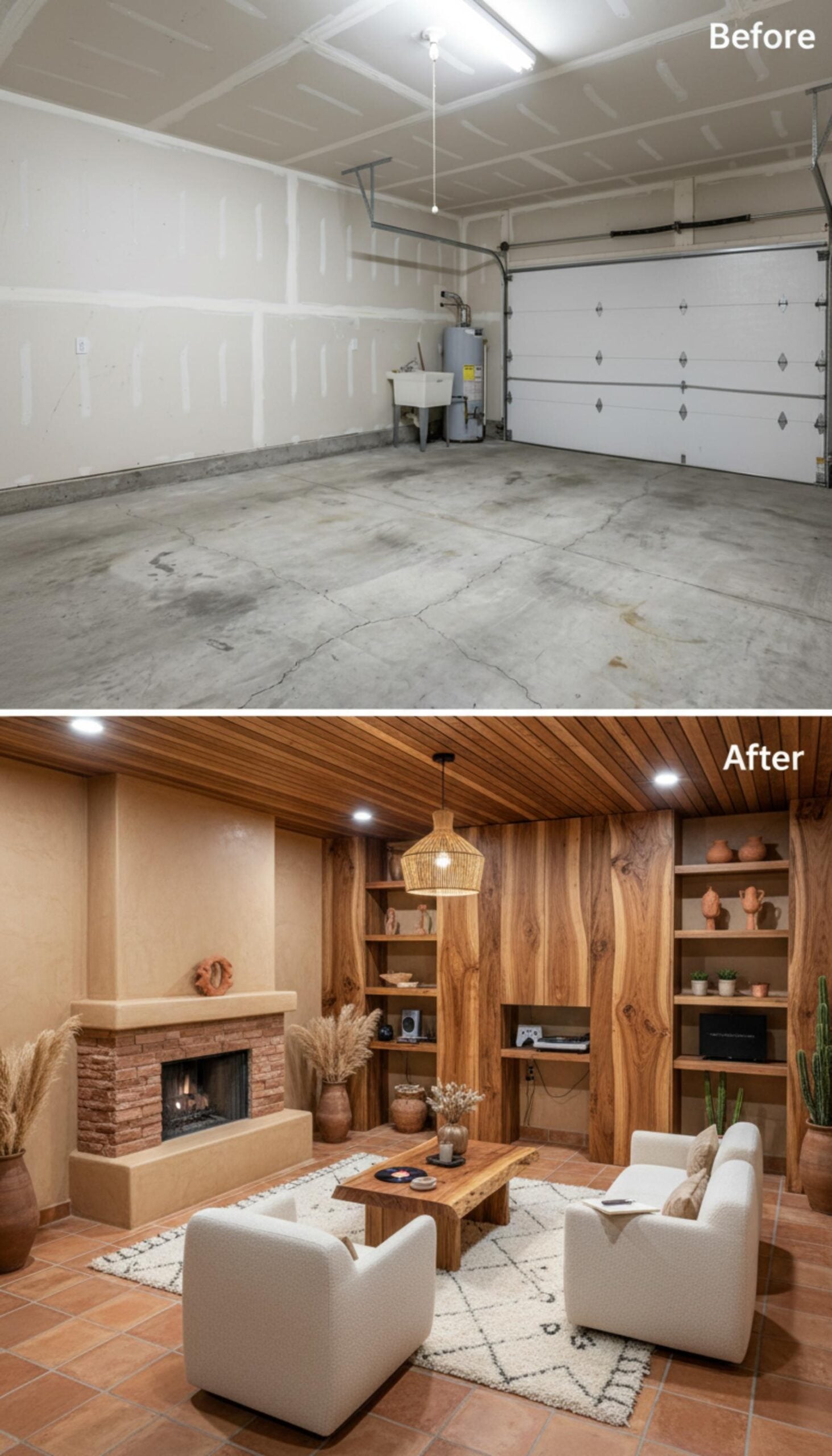Walnut Slabs, Terracotta Tile, and a Kiva Fireplace Build a Southwest Lounge