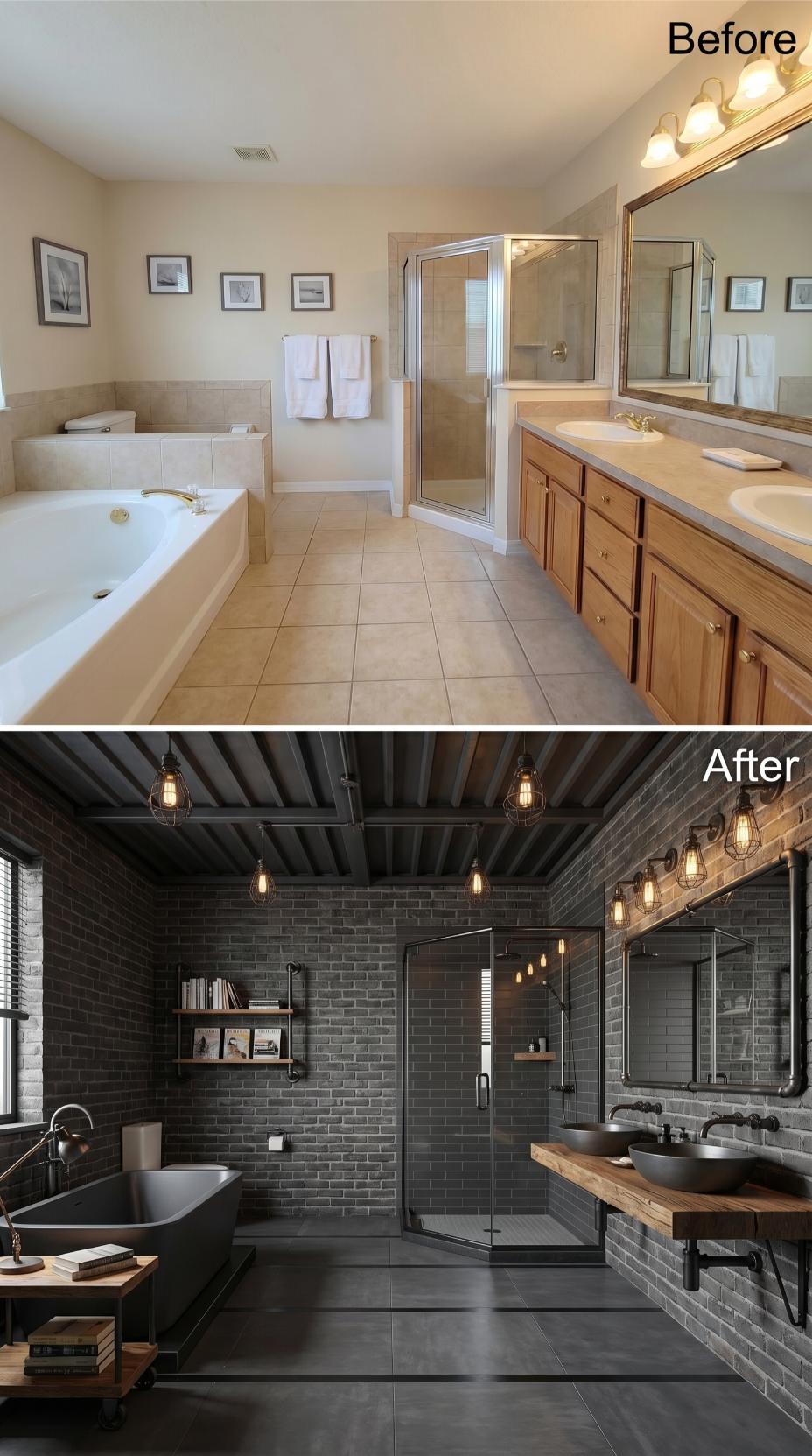 Exposed Ceiling Joists, Dark Brick Walls, and Edison Cages That Replaced Every Builder Instinct