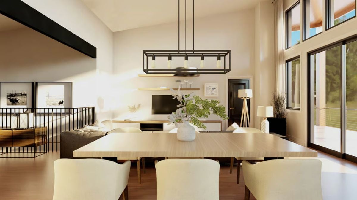 Warm Light and Natural Wood Pull Double Duty in This Open Dining Space