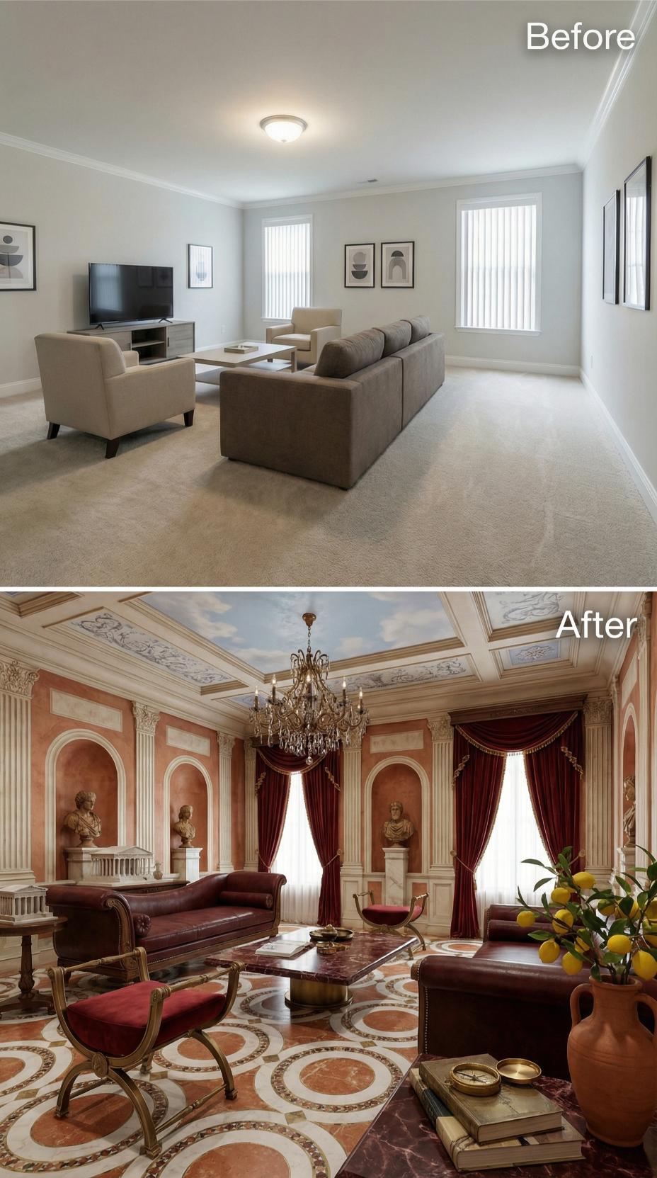 Roman Senate Aesthetic Replaced Carpet and Recessed Lighting Without Apology