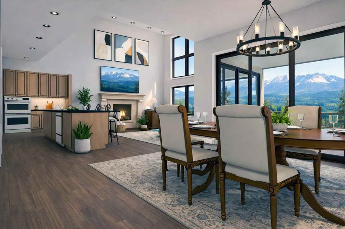 Mountain Views and Warm Wood Tones Pull This Dining Space Together