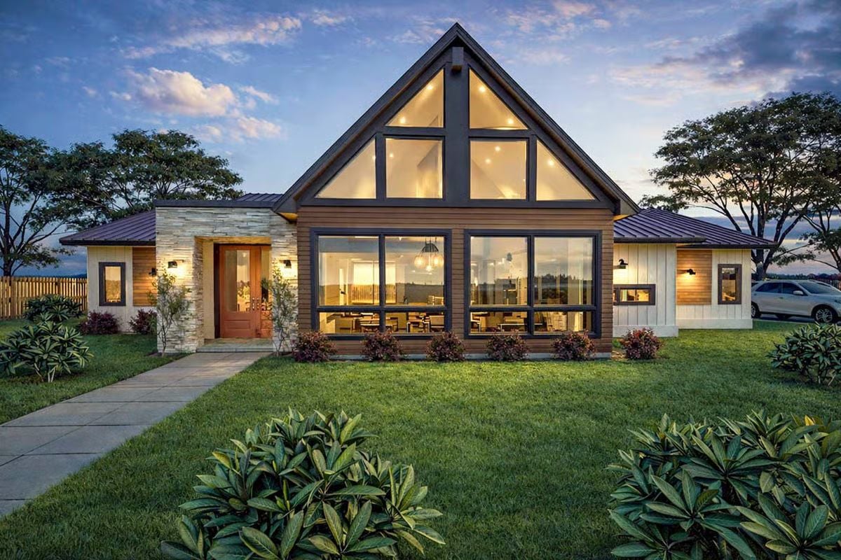 2-Bedroom Modern Farmhouse with Covered Porches and Open-Concept Living (Floor Plan)