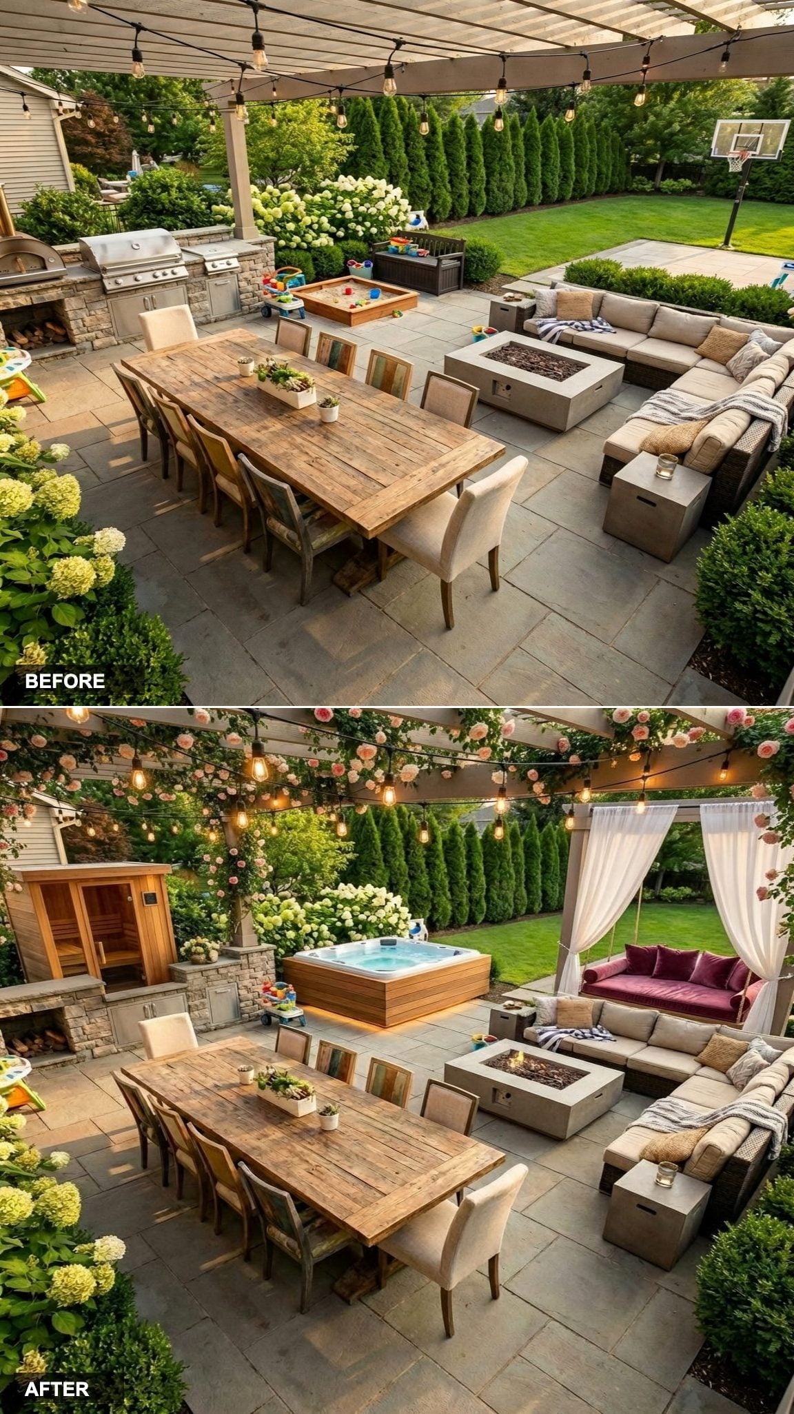 Teak Infinity-Edge Hot Tub Floating Above the Lower Lounge on the Upper Tier