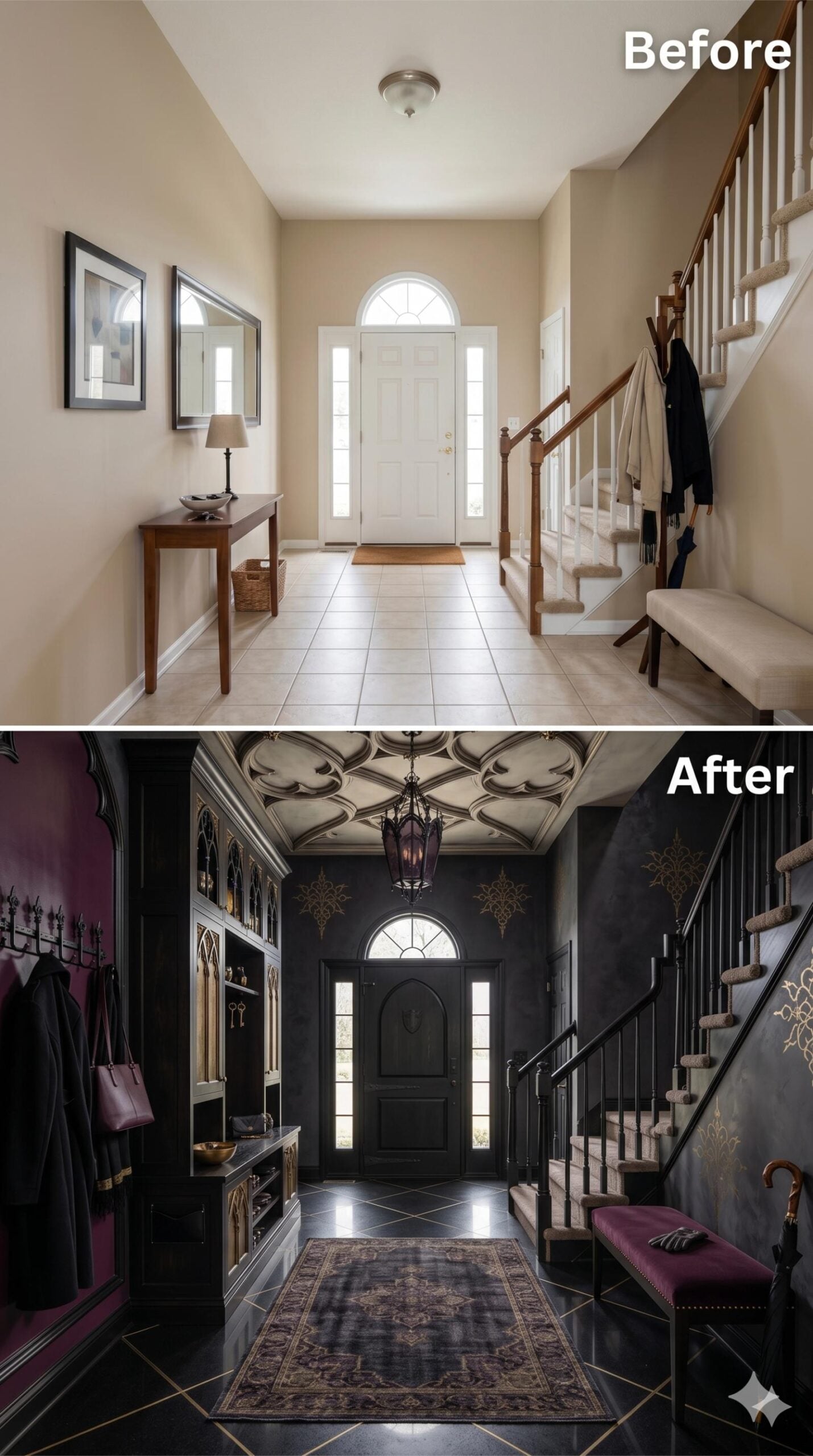Gothic Plasterwork Ceiling, Black Walls, and Gold Stenciling Make Storage Feel Like a Rite of Passage