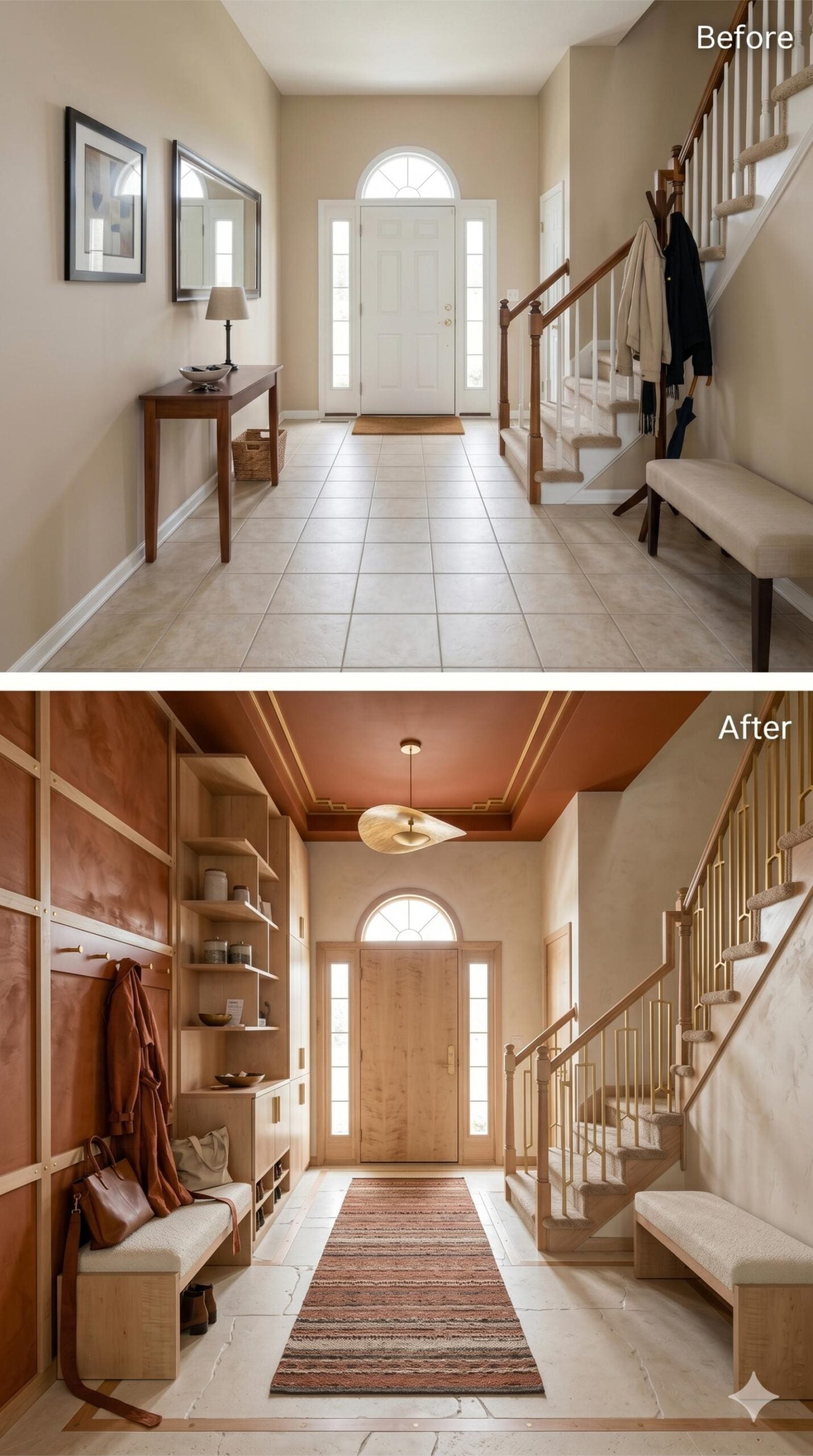 Terracotta Ceiling, Maple Built-Ins, and a Leather Wall Panel Give Storage a Backbone