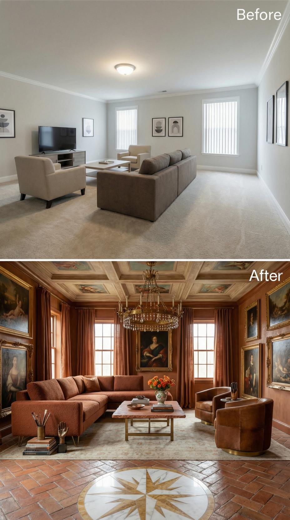 Painted Coffered Ceilings and Terracotta Velvet Demolished the Neutral Box