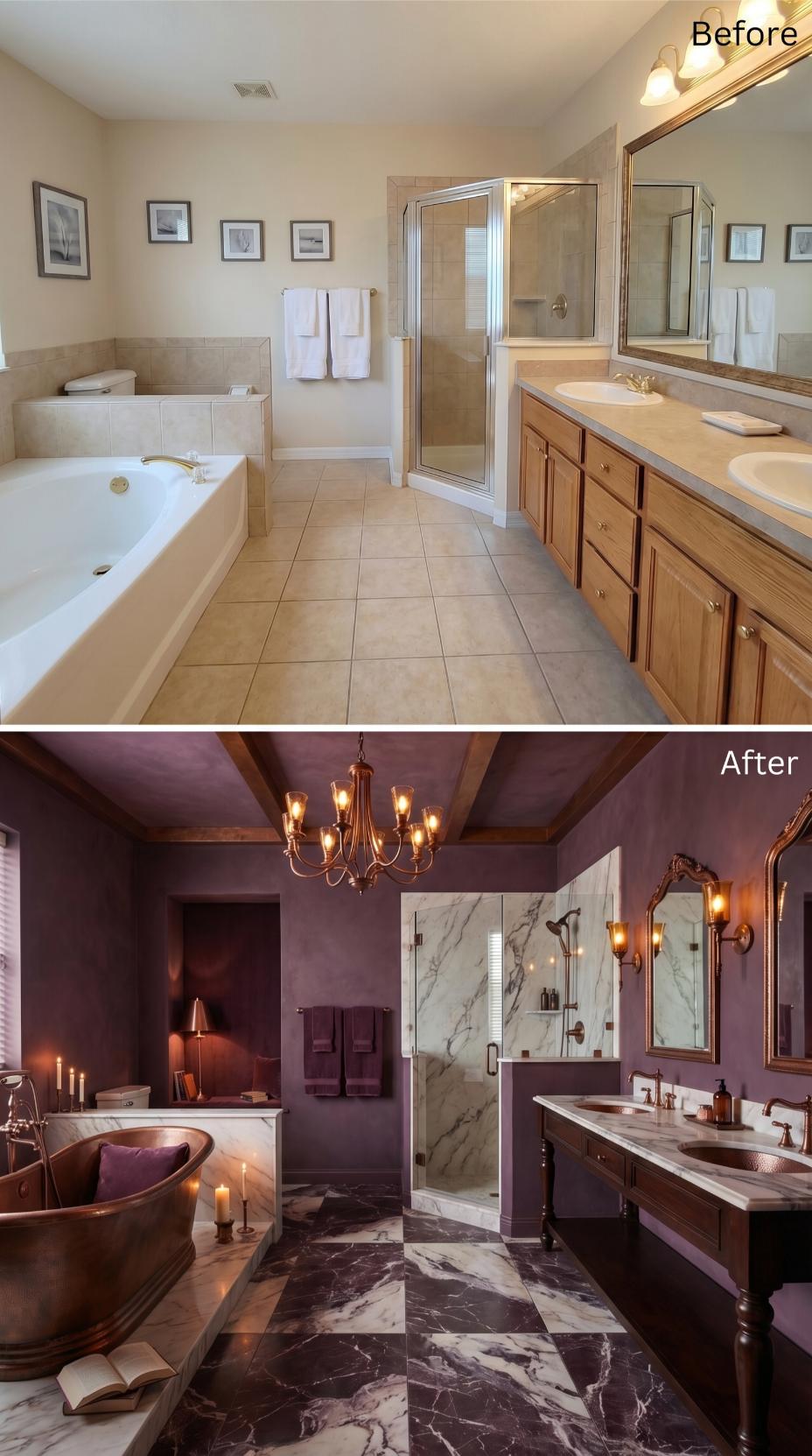 Plum Venetian Plaster, a Copper Soaking Tub, and Marble That Replaced Every Beige Tile