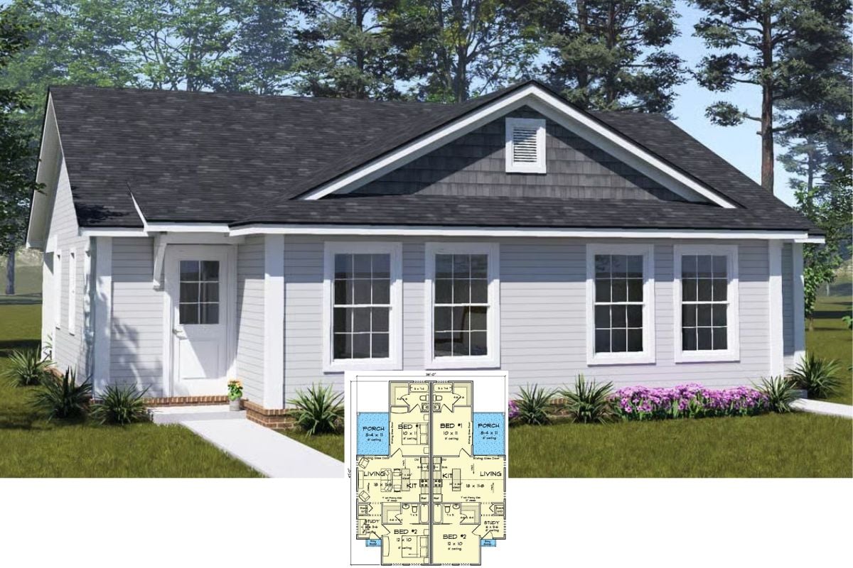 Country-Style Duplex with 2-Bedroom Units and Open-Concept Living (Floor Plan)