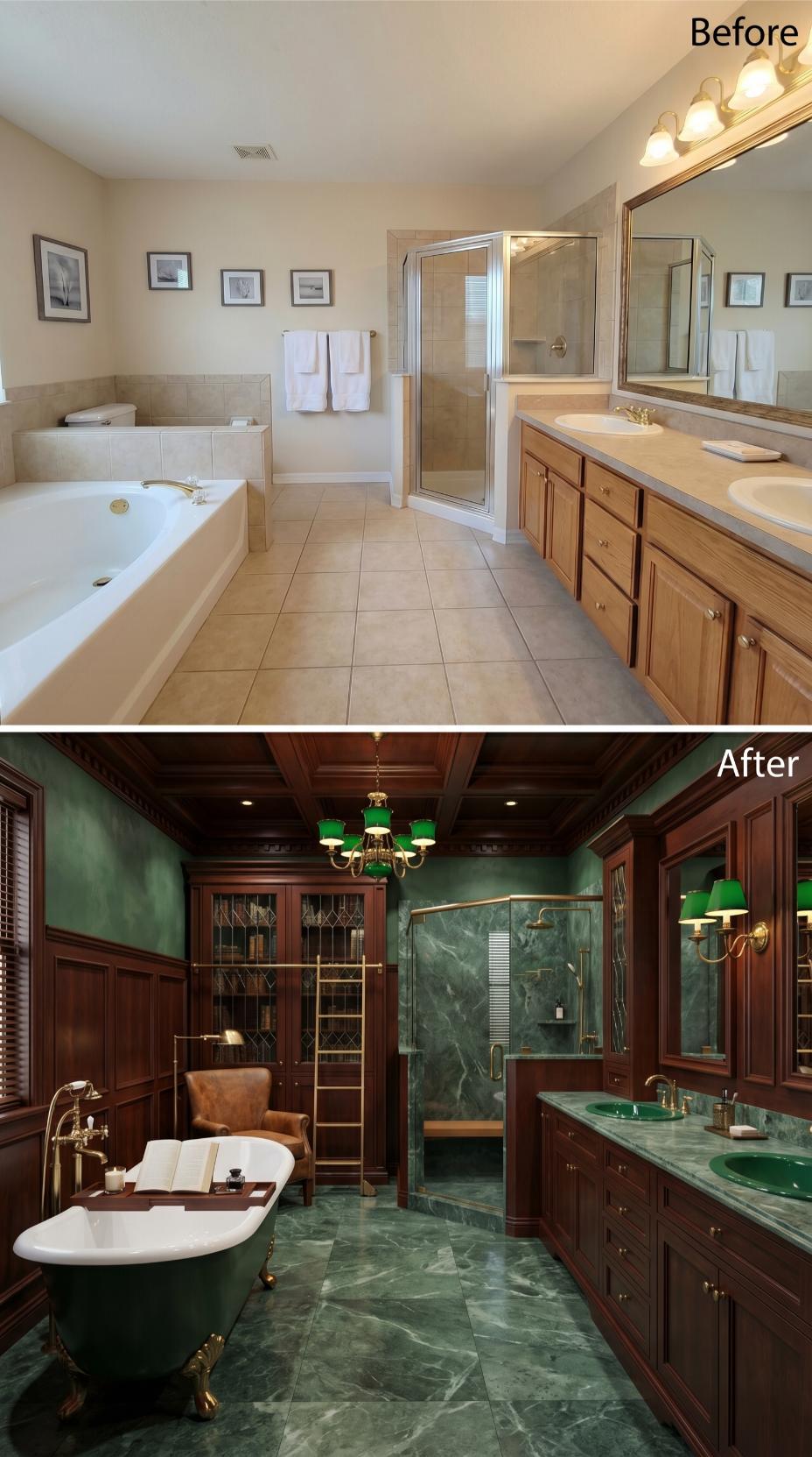 Dark Walnut Paneling, Emerald Marble, and a Library Ladder That Has No Business Being This Practical