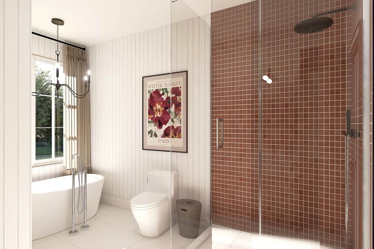 Terracotta Mosaic Tiles and a Freestanding Tub Bring Old-World Warmth to the Bath