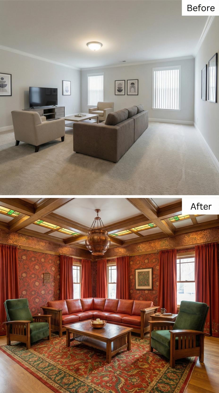Stained Glass Ceiling Panels and Red Leather Buried Carpet-and-Drywall for Good