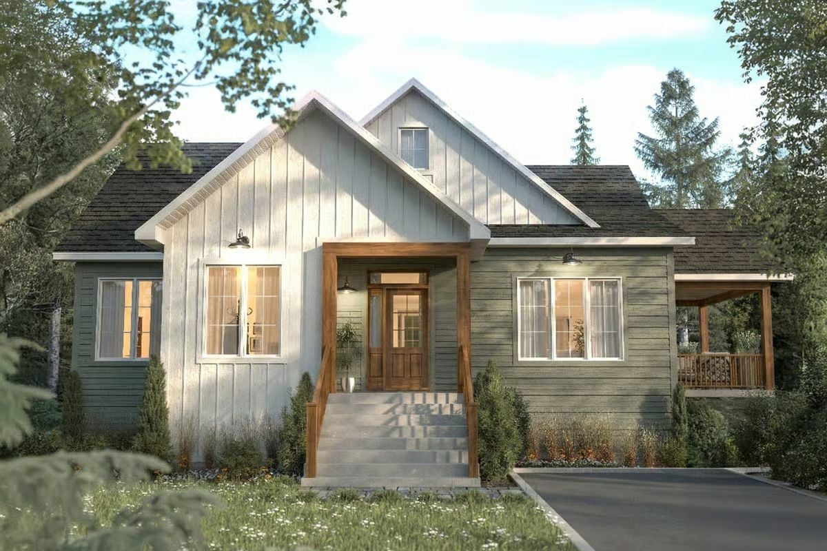 New American 1-Bedroom Craftsman Home with Covered Terrace and Open-Concept Living (Floor Plan)