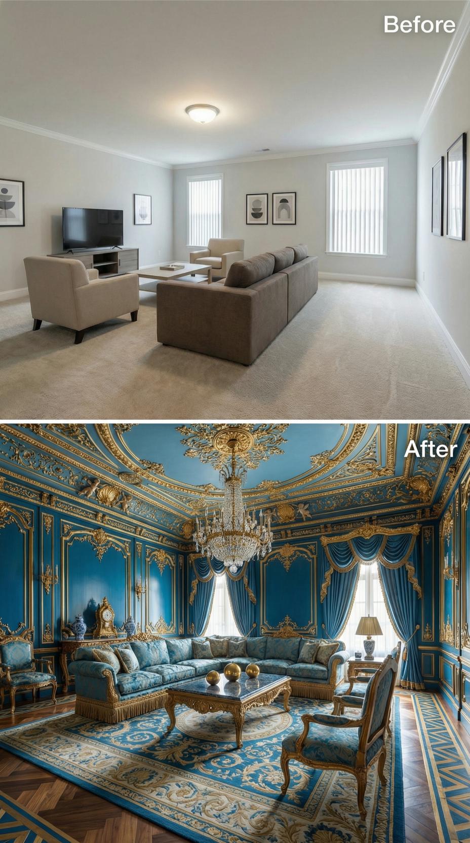 Royal Blue Lacquer and Gold Plasterwork Buried Flat Drywall Without Looking Back