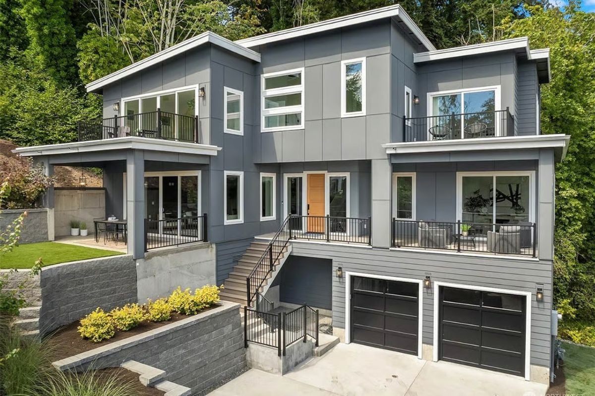 Modern 4-Bedroom Contemporary-Style Home for a Sloped Lot with Drive Under 2-Car Garage (Floor Plan)