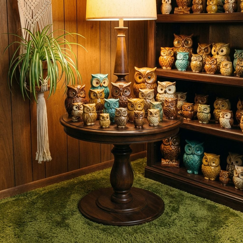 The Ceramic Owl Collection Arranged on Every Available Horizontal Surface