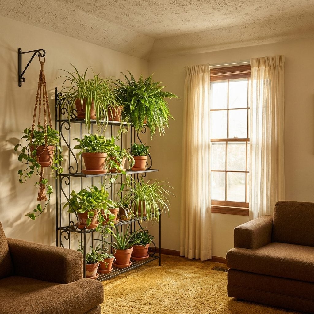 Wrought Iron Plant Hangers Stationed at Every Window