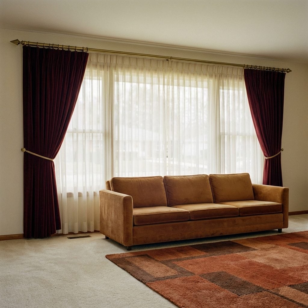 Sheer Curtain Panels Layered Under Heavy Velvet Drapes