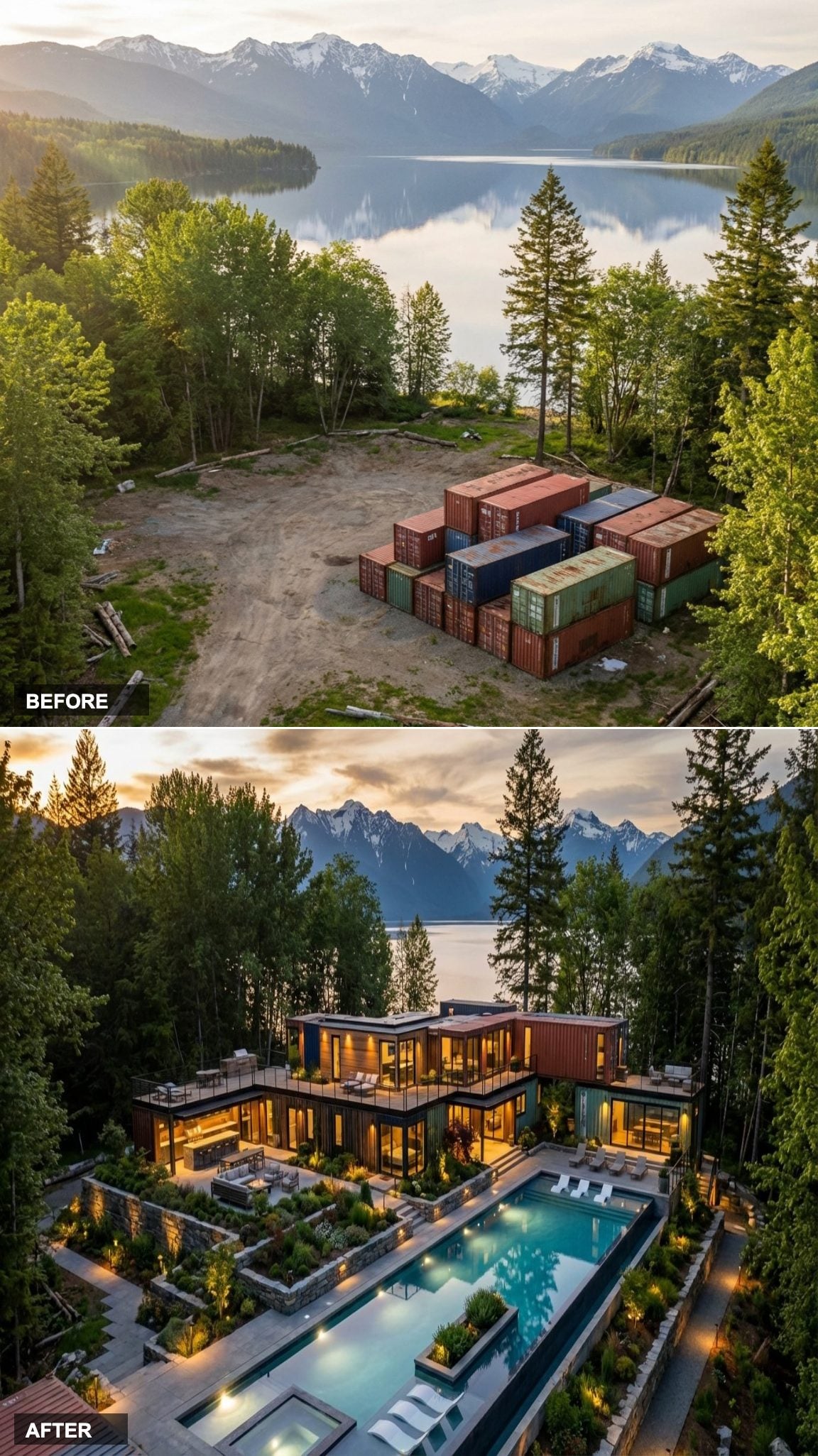 Steel Origins Hidden Behind Glass Walls and a Lit Courtyard Pool
