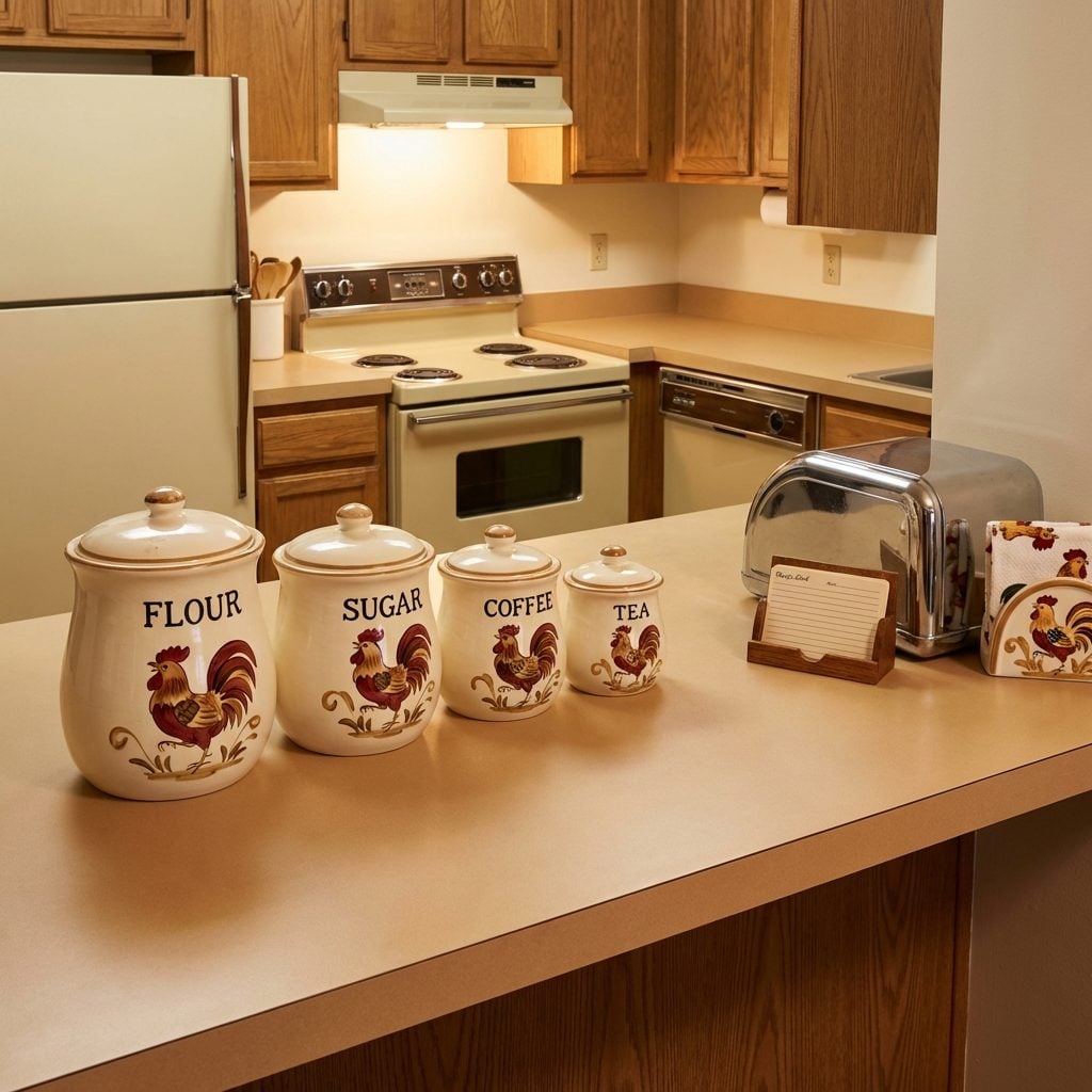The Ceramic Canister Set, Flour, Sugar, Coffee, Tea, Always in a Row on the Counter
