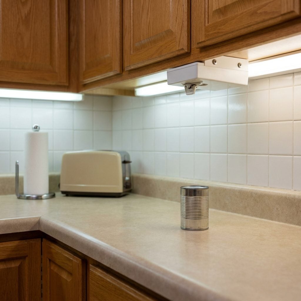 The Can Opener Mounted to the Underside of the Cabinet