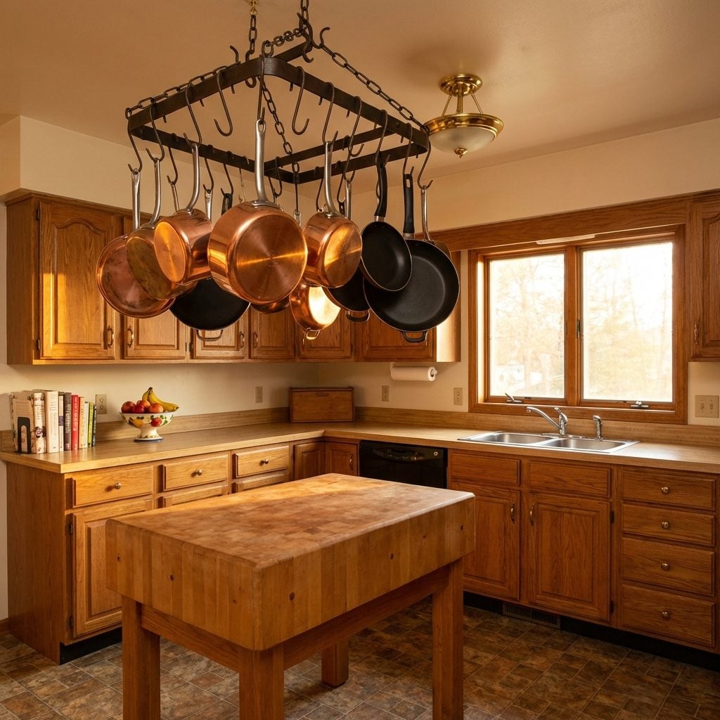 The Hanging Pot Rack Over the Island (That Was Actually Just the Kitchen Table)