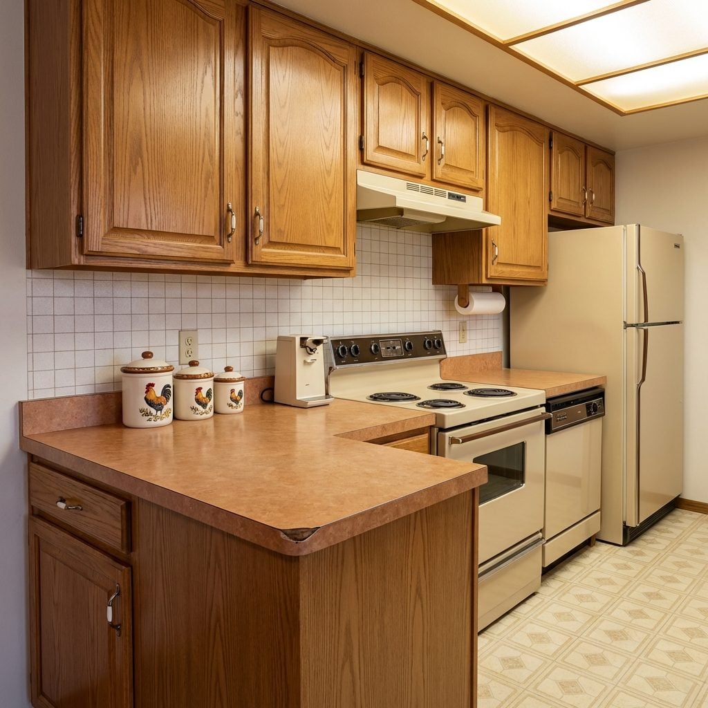 Laminate Countertops in a Color That Had a Proper Name Like 'Copper Tone' or 'Wilsonart Almond'