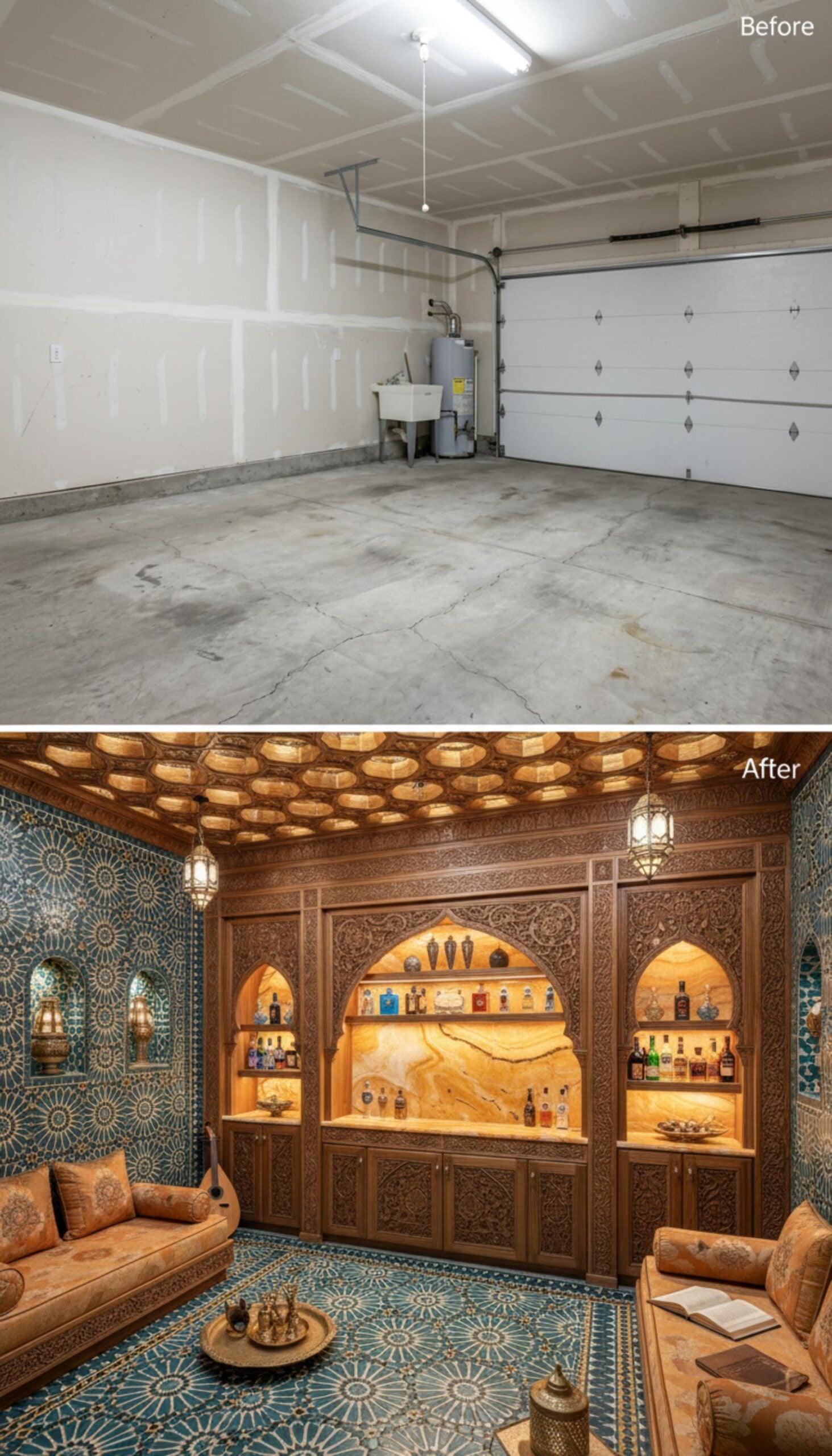 Moroccan-Carved Walnut, Onyx Bar Stone, and Zellige Tile Build a Garage Into a Marrakech Lounge