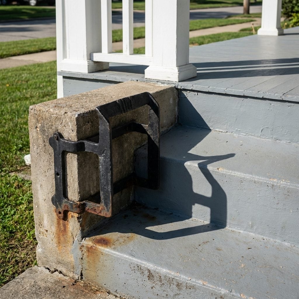 The Cast Iron Boot Scraper Mounted at the Bottom of the Porch Steps