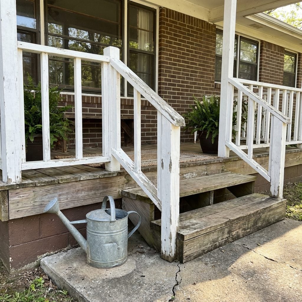 The Galvanized Metal Watering Can Parked Beside the Porch Steps