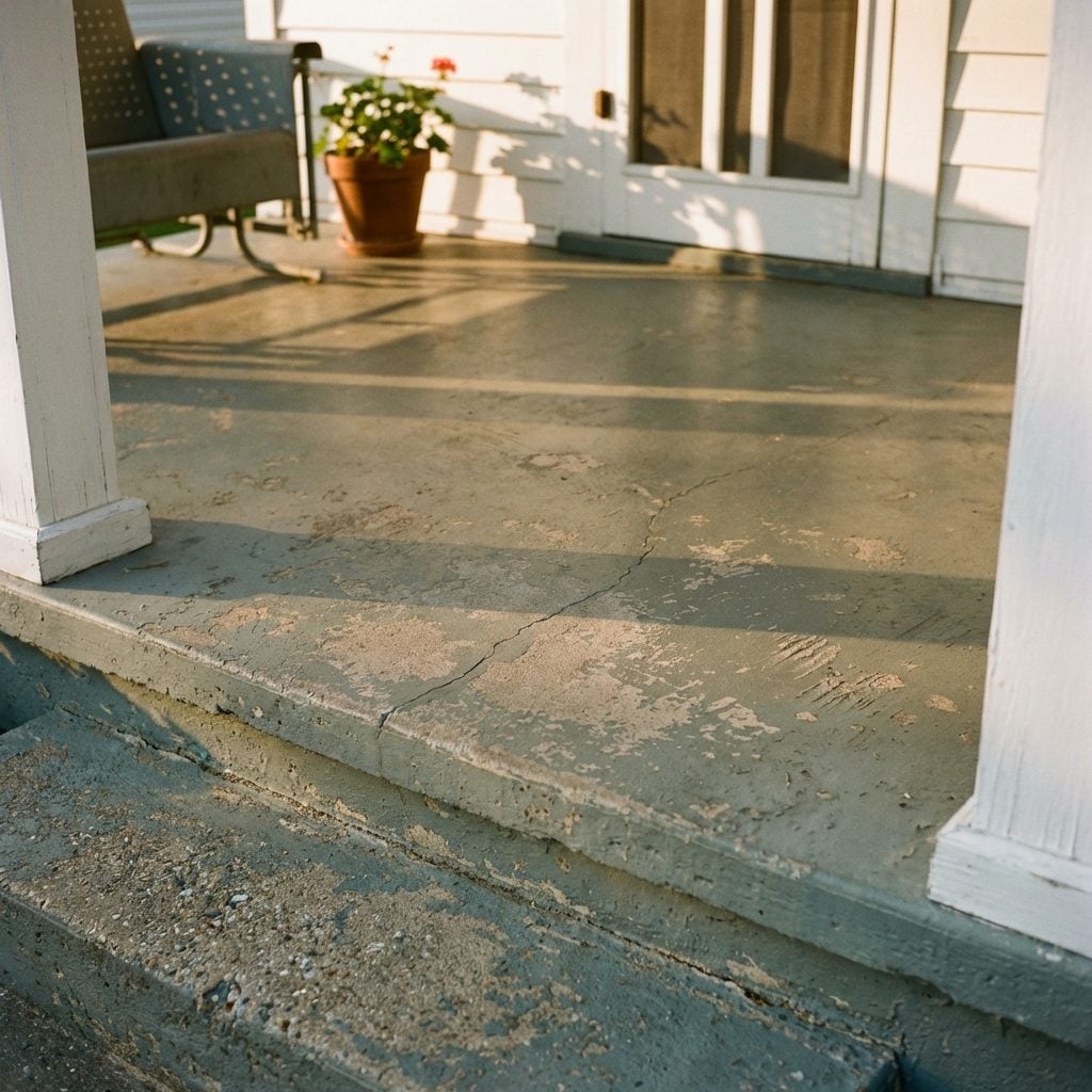 The Painted Concrete Porch Floor in That Specific Shade of Gray-Green