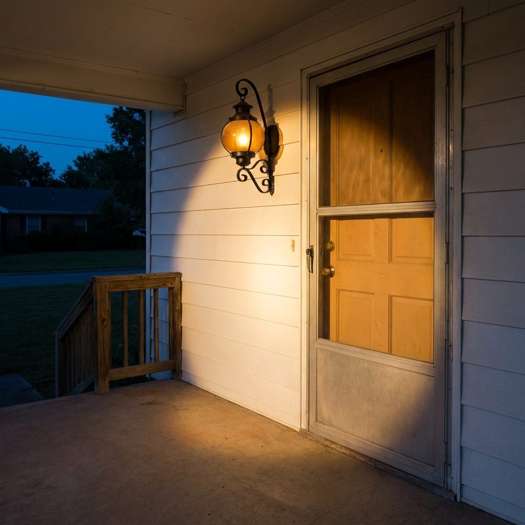 The Wrought Iron Porch Light With the Amber Glass Globe