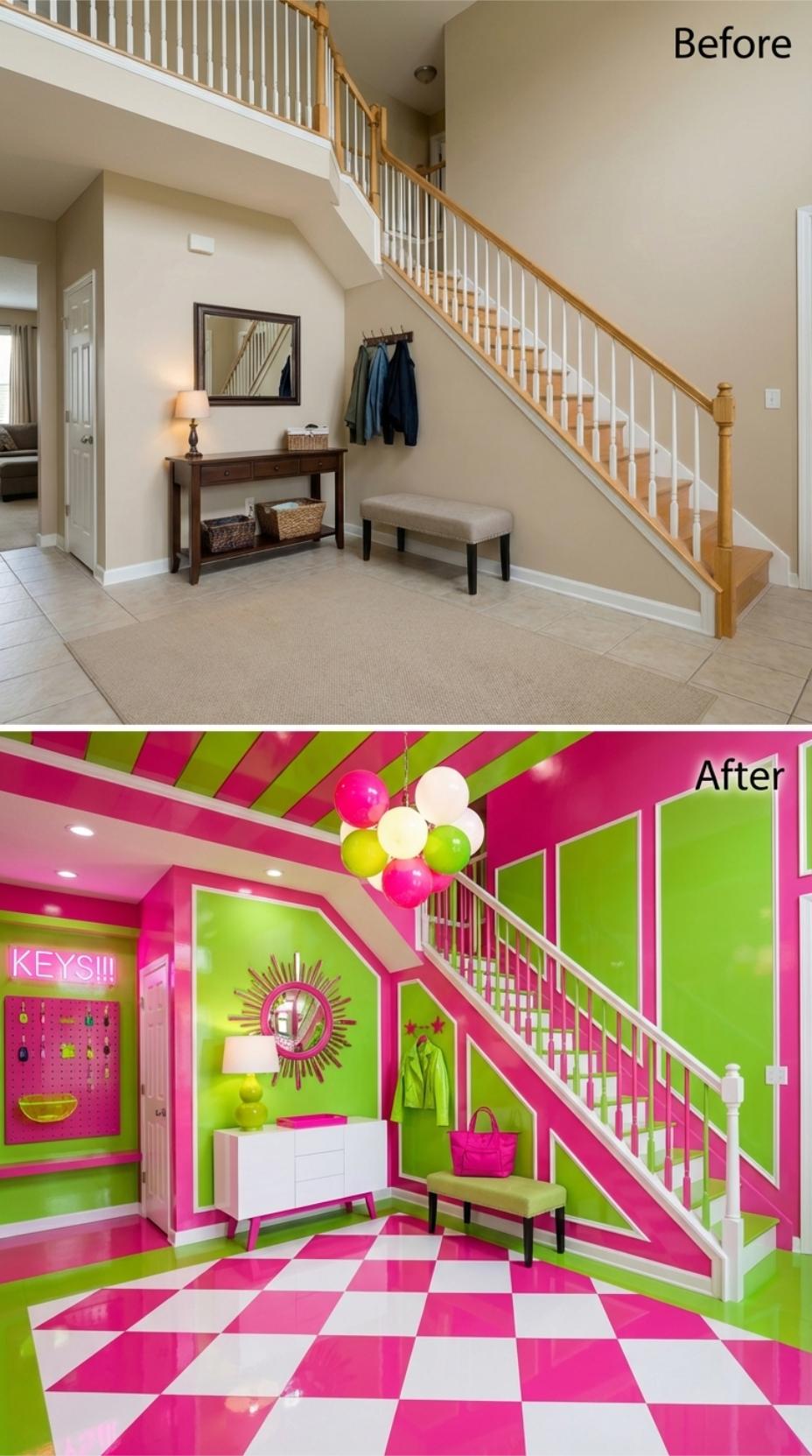 Hot Pink and Lime Green Check Every Surface, Including the Ceiling