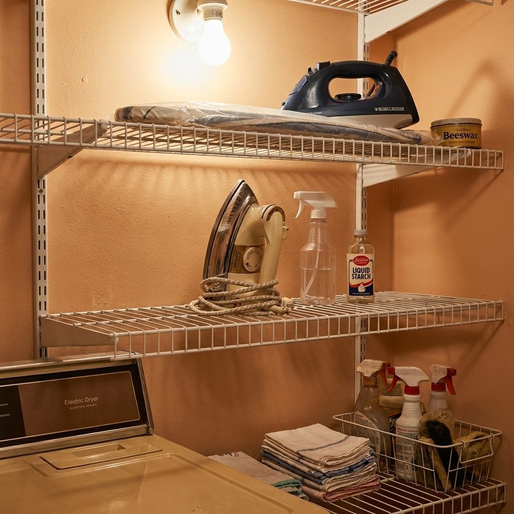 Sunbeam and Black & Decker Steam Irons Sitting on Open Shelves Like Trophies