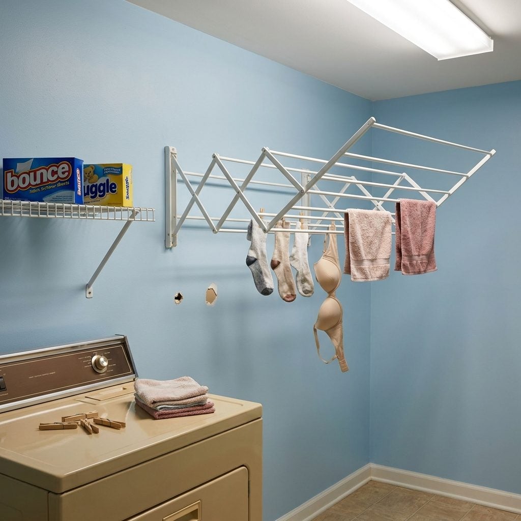 Wall-Mounted Wire Drying Racks That Folded Flat and Pretended to Save Space