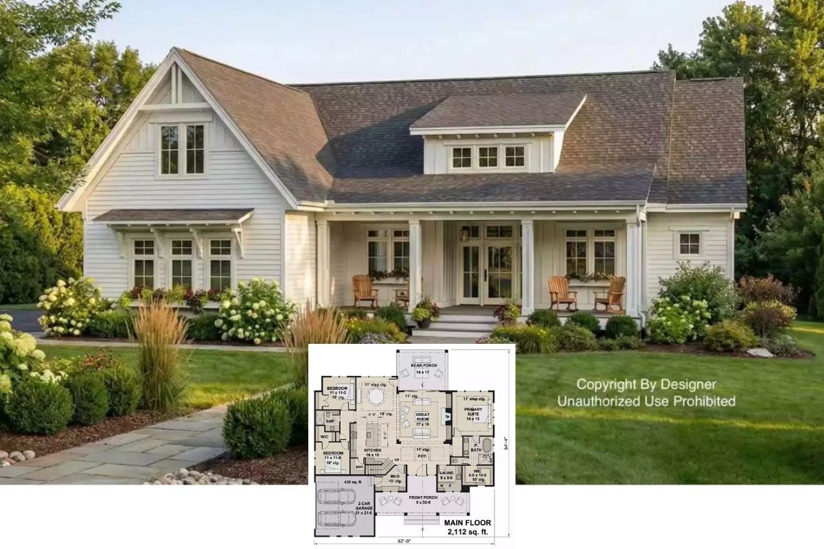 Farmhouse-Style 3-Bedroom Meade Home with Bonus Room and Covered Front Porch (Floor Plan)