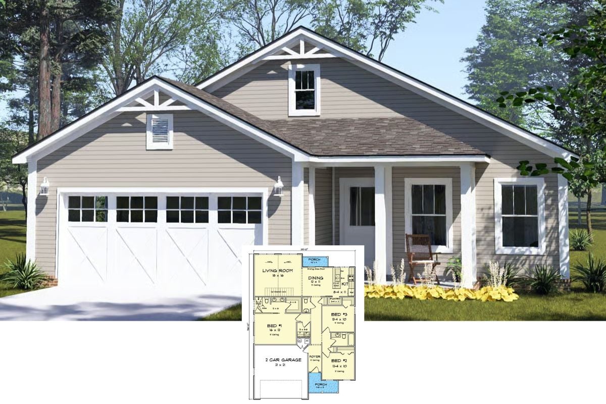 Ranch-Style 3-Bedroom Home with 2-Car Garage and Open-Concept Living (Floor Plan)