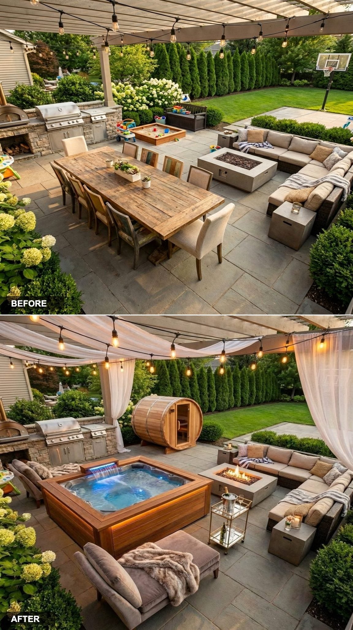 From Concrete Slab to Glowing Teak Hot Tub Sanctuary With Velvet Chaise Loungers