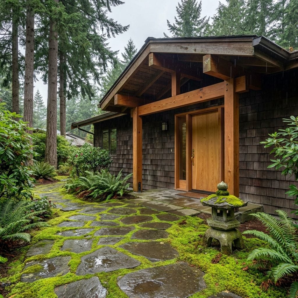 The Pacific Northwest Post-and-Beam Entry With Cedar Shake Siding and a Mossy Path That Looked Like a Fairy Tale