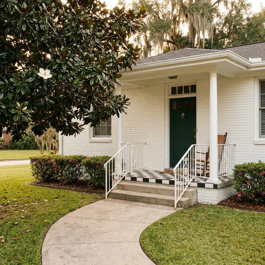The Southern Ranch Stoop With White Wrought Iron Railings That Burned Your Hands in July