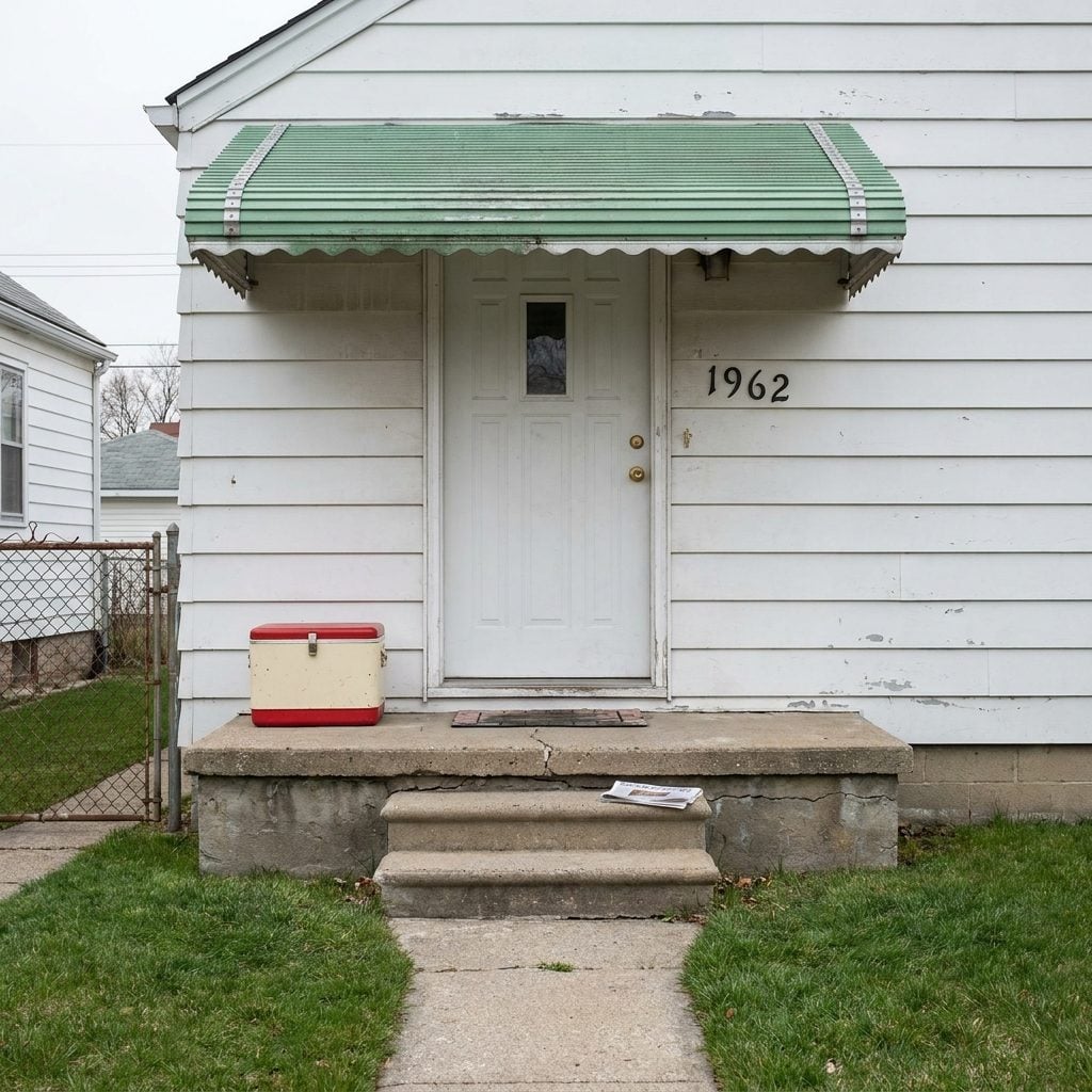 The Bungalow Stoop With an Aluminum Awning and a Milk Box That Still Got Deliveries