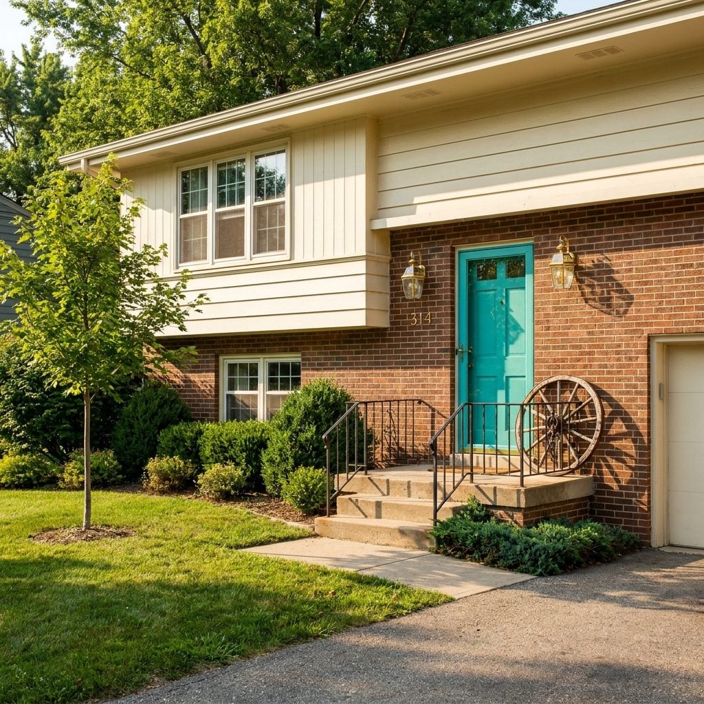 The Split-Level Entry With a Turquoise Front Door and a Wagon Wheel That Nobody Questioned