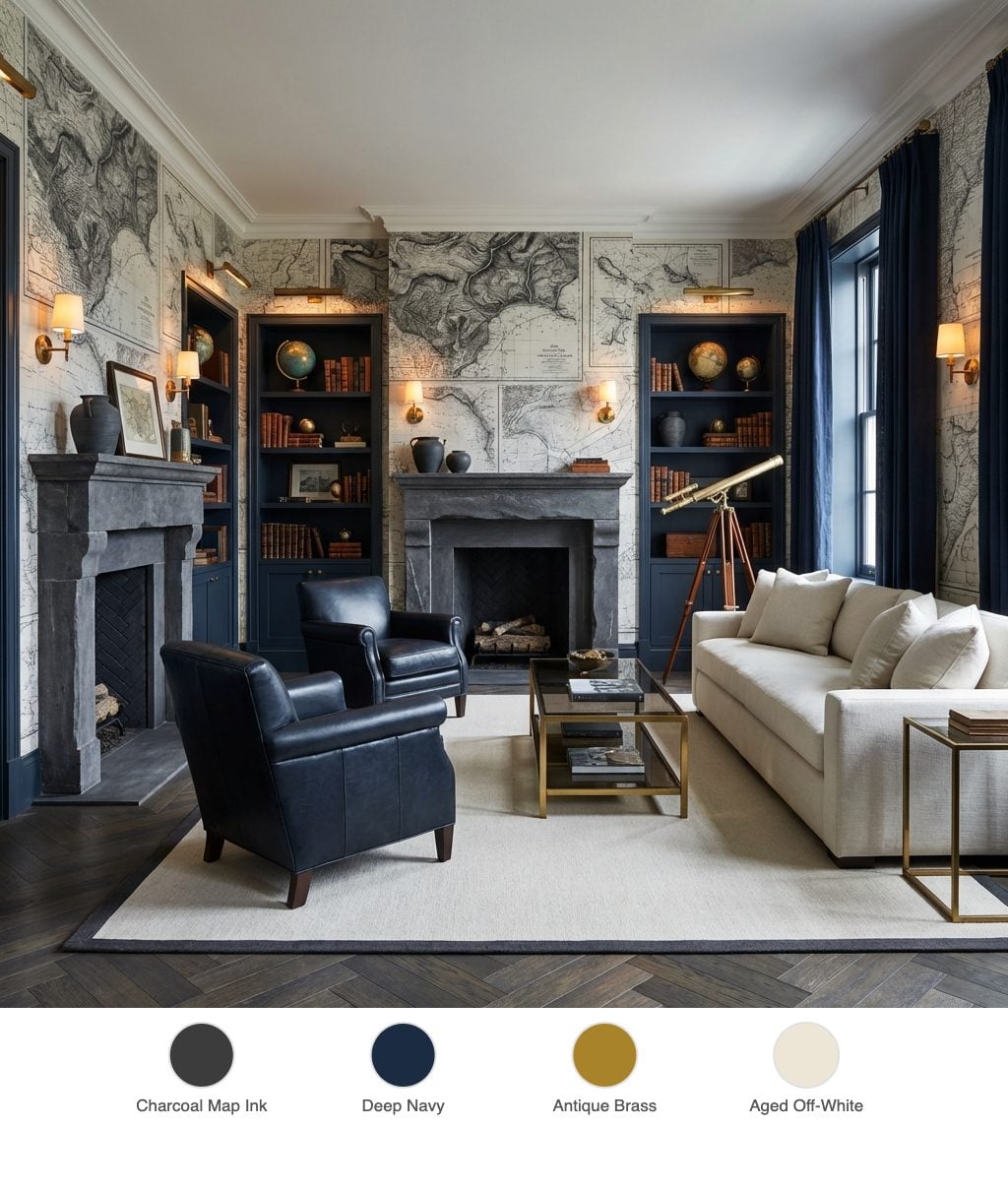 Is a Charcoal, Navy, Warm Brass and Off-White Linen Color Scheme Good for Living Rooms? You Be the Judge – Here Are 27 Striking Examples
